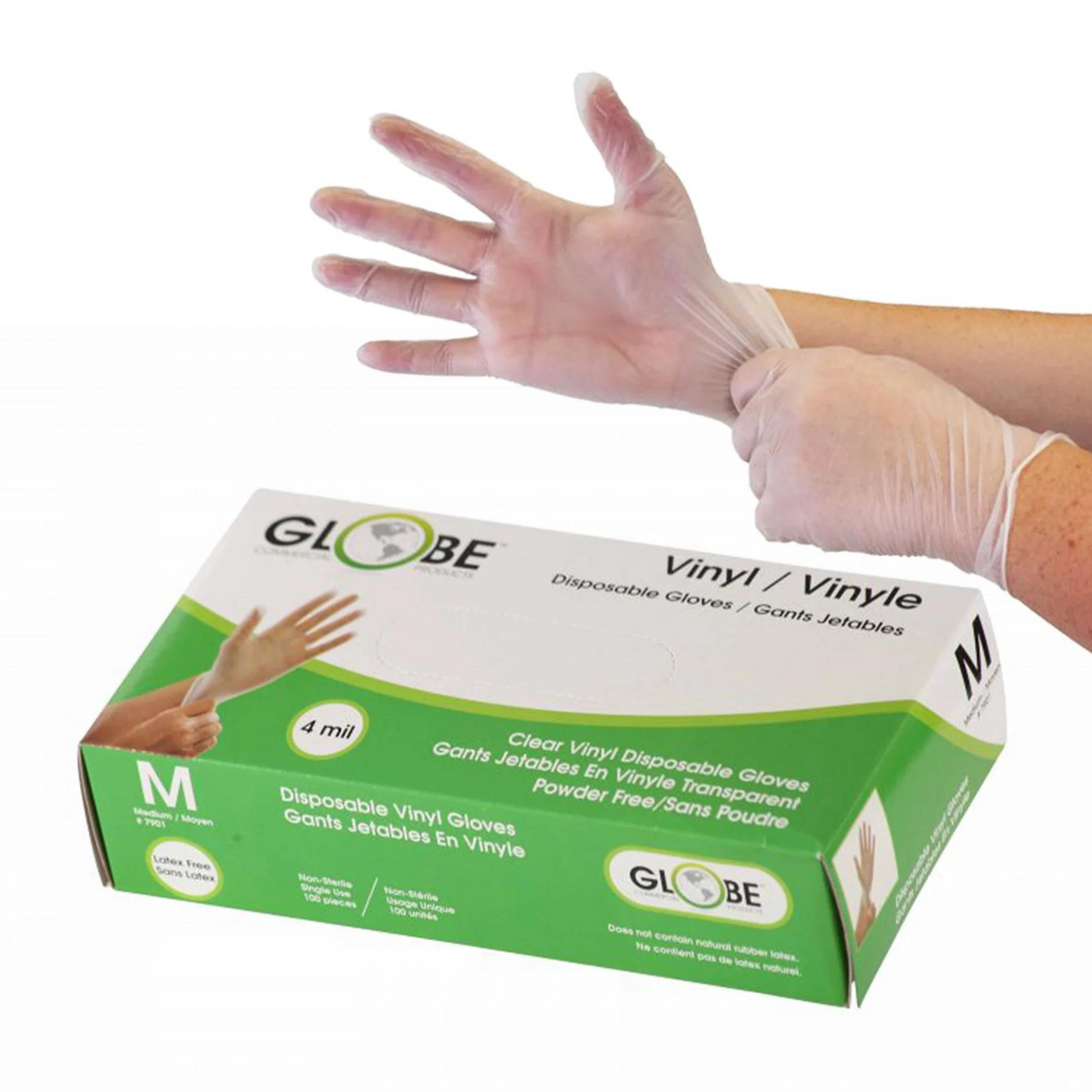 Globe | Vinyl Gloves, Powder-Free, Medium, 4 Mil Clear