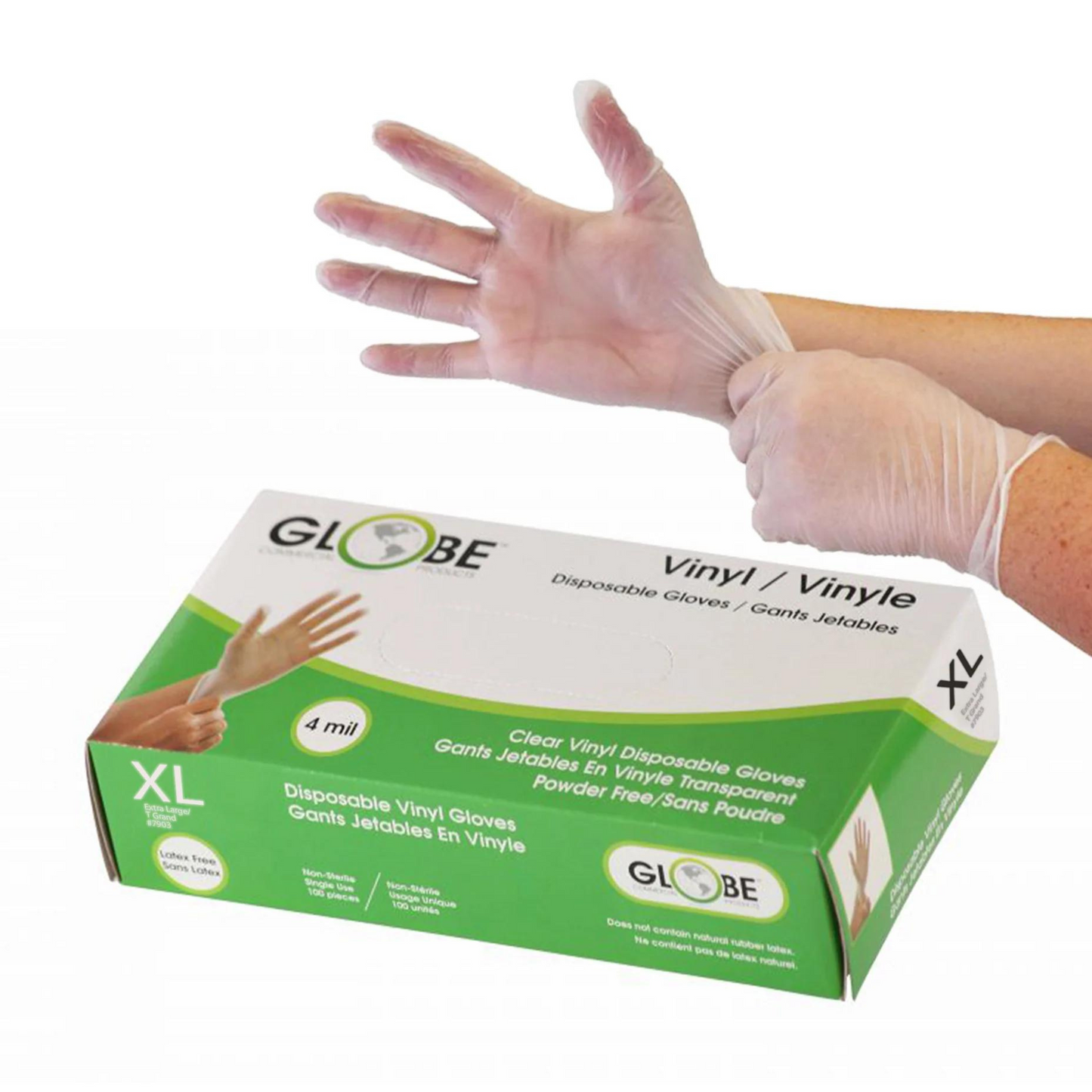 Globe | Vinyl Gloves, Powder-Free, XLarge, 4 Mil Clear