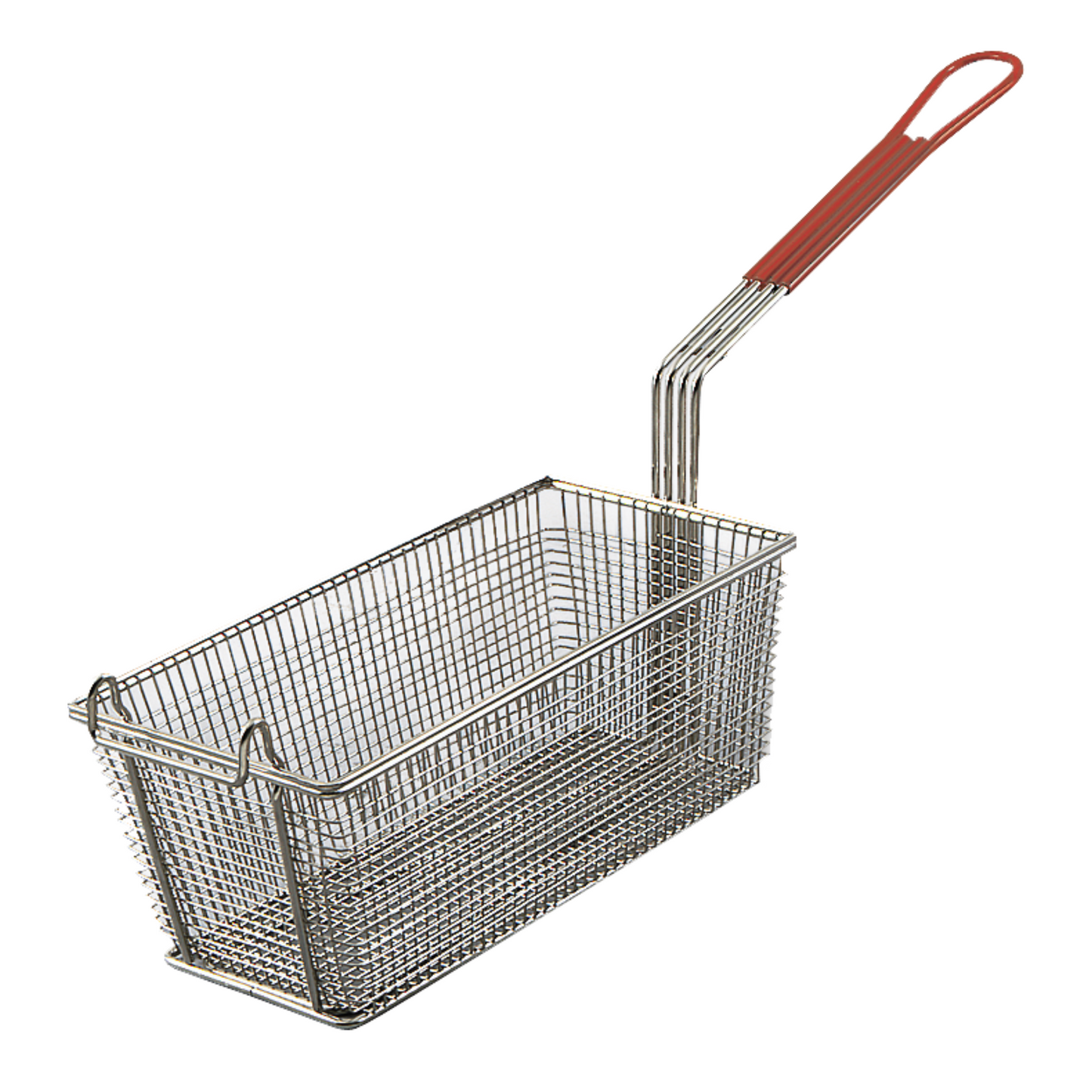 Browne | Wire Fry Basket, 13.6" x 6.75" x 5.3", Red Plastic Handle