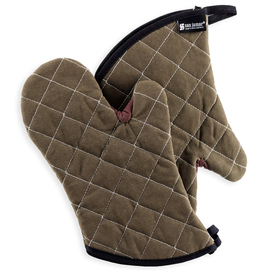 San Jamar | BestGuard Oven Mitts with Kevlar WebGuard, 17", Tan (1 Pair)