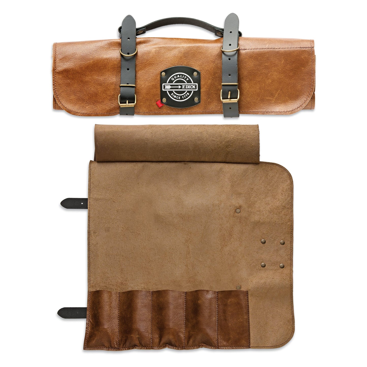 F. Dick | Leather Knife Roll with 5 Pockets, Brown - ChefEquipment.com