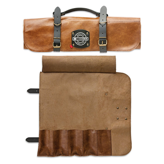 F. Dick | Leather Knife Roll with 5 Pockets, Brown - ChefEquipment.com