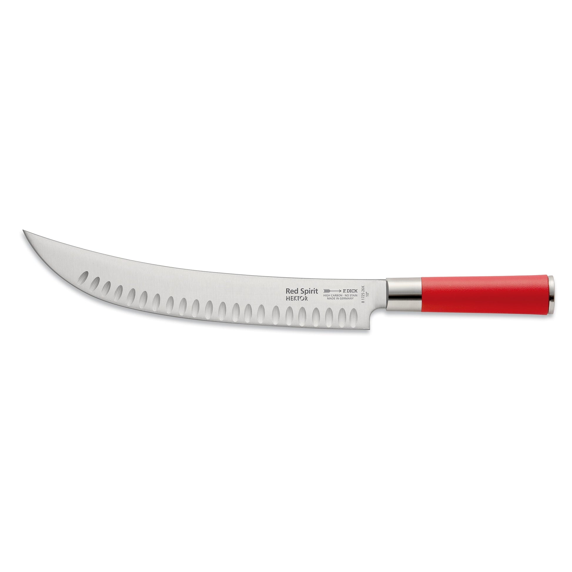 F. Dick | Red Spirit Hektor Butcher Knife, Kullenschliff Edge, 10", Red - ChefEquipment.com