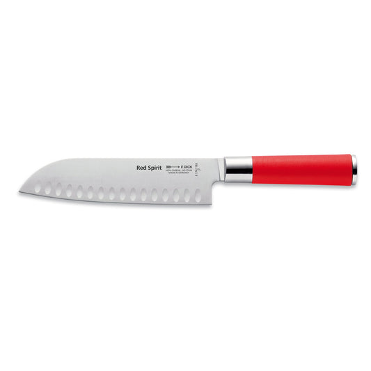 F. Dick | Red Spirit Santoku Knife, Kullenschliff Edge, 7", Red - ChefEquipment.com