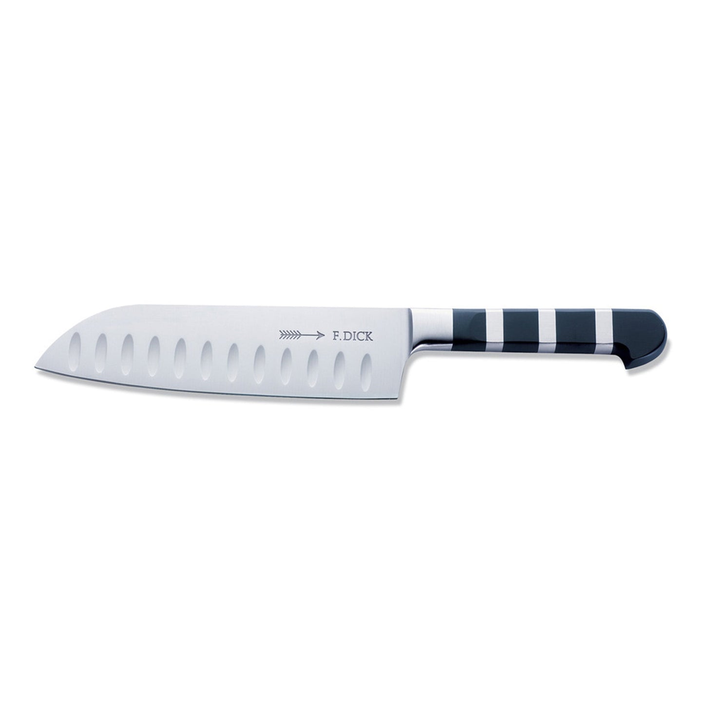 F. Dick | 1905 Santoku Knife, Kullenschliff Edge, 7", Black - ChefEquipment.com