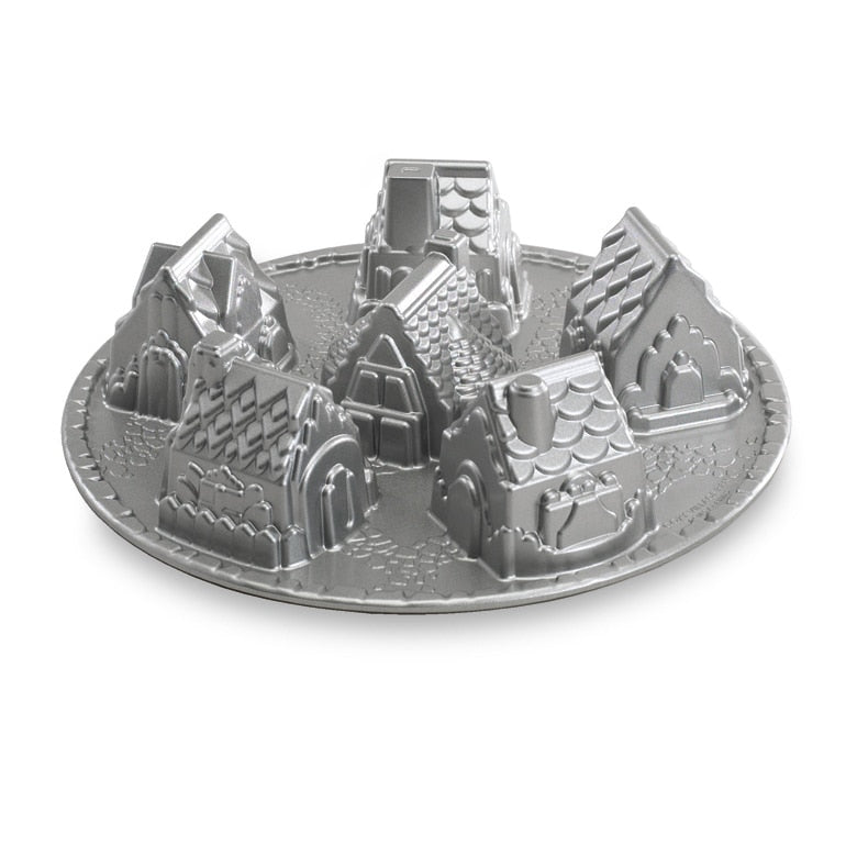 Nordic Ware | Cozy Village Pan, 6 Cavities, Cast Aluminum, Sparkling Silver Finish