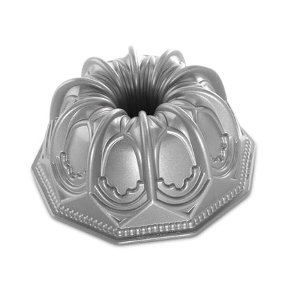 Nordic Ware | Vaulted Cathedral Bundt Pan, 9 Cup, Cast Aluminum, Sparkling Silver Finish