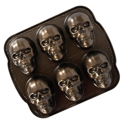 Nordic Ware | Haunted Skull Cakelet Pan, 6 Cavities, Cast Aluminum, Bronze Finish