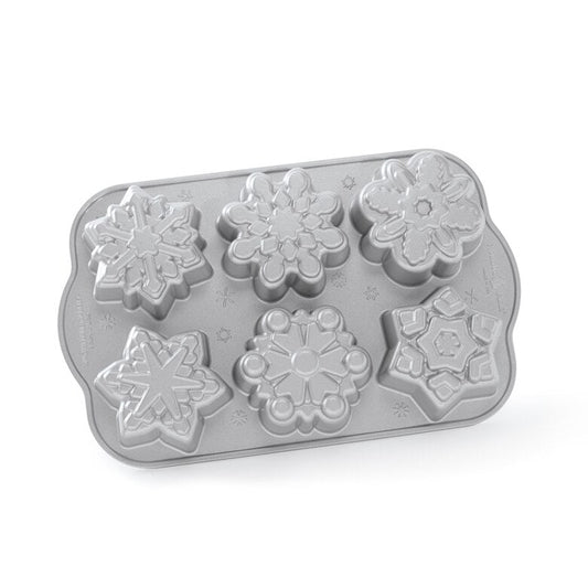 Nordic Ware | Frozen Snowflake Cakelet Pan, 6 Cavities, Cast Aluminum, Sparkling Silver Finish