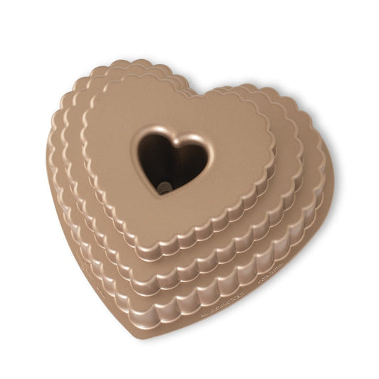 Nordic Ware | Tiered Heart Bundt Pan, 12 Cup, Cast Aluminum Toffee Finish