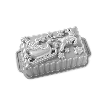 Nordic Ware | Santa's Sleigh Loaf Pan, 6 Cup, Cast Aluminum, Sparkling Silver Finish