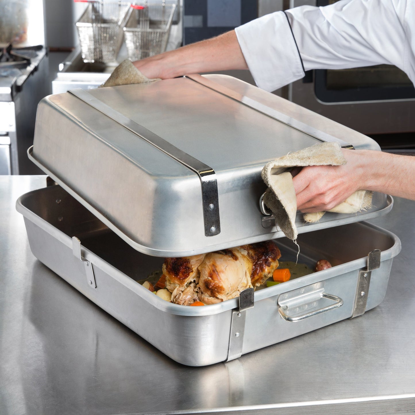 Vollrath | Wear-Ever Roasting Pan Top with Straps, 29.5 qt, Aluminum - ChefEquipment.com