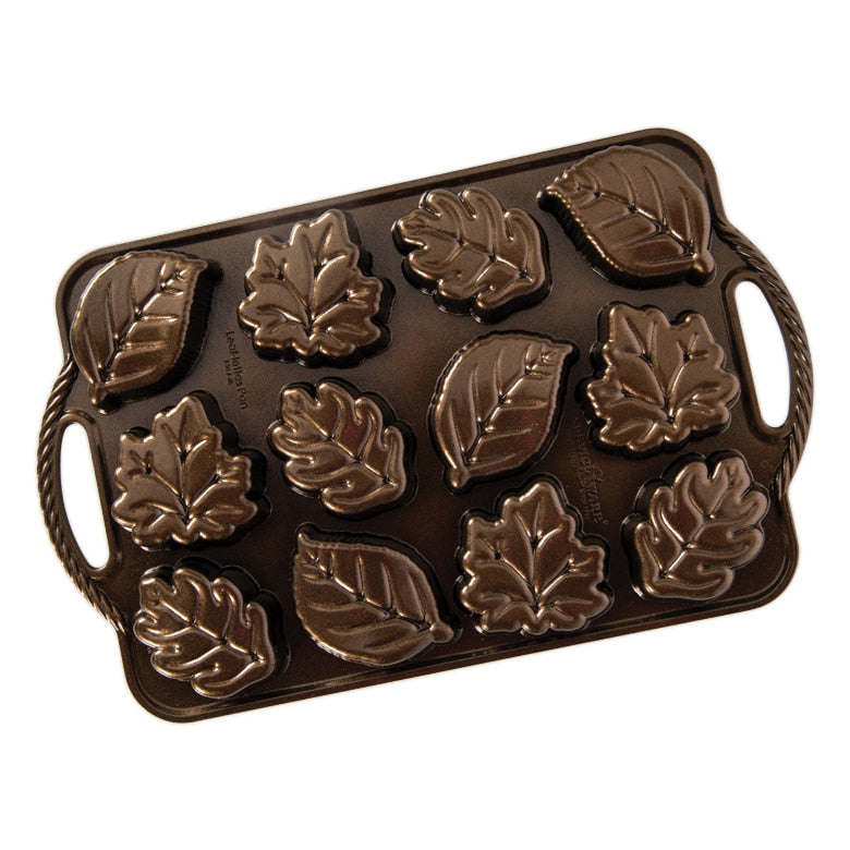 Nordic Ware | Leaflettes Cakelet Pan, 12 Cavities, Cast Aluminum, Bronze Finish