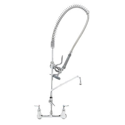 T&S | EasyInstall 8" Wall Mount Pre-Rinse Faucet, 12" Swing Nozzle, 44" Flexible Hose - ChefEquipment.com