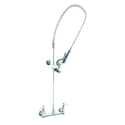 T&S | EasyInstall 8" Wall Mount Pre-Rinse Faucet, 44" Flexible Hose, Lever Handles, 1/2" NPT Female Inlets - ChefEquipment.com