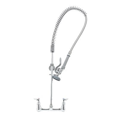 T&S | EasyInstall 8" Wall Mount Pre-Rinse Faucet, 44" Flexible Hose, Lever Handles, 1/2" NPT Male Inlets - ChefEquipment.com