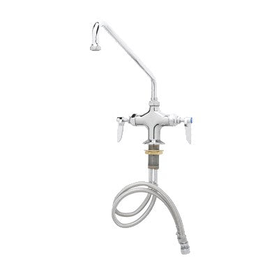 T&S | Single Hole Deck Mount Double Pantry Faucet, 12" Swing Nozzle, Lever Handles, Flex Supply Hoses - ChefEquipment.com