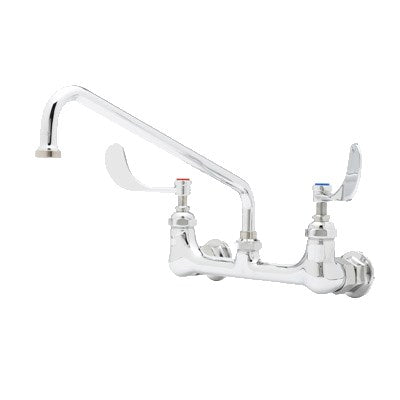 T&S | 8" Wall Mount Double Pantry Faucet, 12" Swing Nozzle, 4" Wrist-Action Handles - ChefEquipment.com