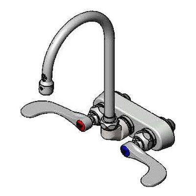 T&S | 4" Wall Mount Workboard Faucet, 5.75" Swing Gooseneck Nozzle, Wrist Action Handles