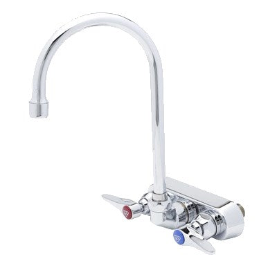 T&S | 4" Wall Mount Workboard Faucet, 5.75" Swing Gooseneck Nozzle, Lever Handles