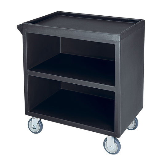 Cambro | Service Cart, 3 Shelves, 1 Enclosed Side, Black - ChefEquipment.com