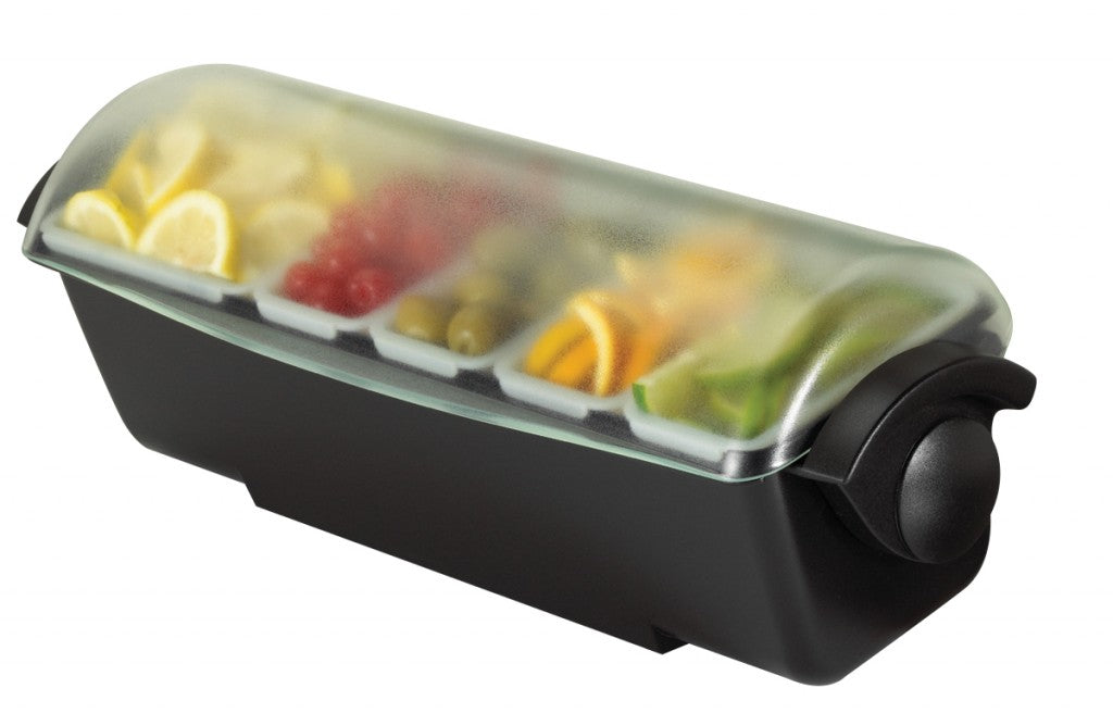 San Jamar | Dome Garnish Center, 1 x 2 qt Tray, 4 x 1 pt Tray, 2 Snap-On Caddies