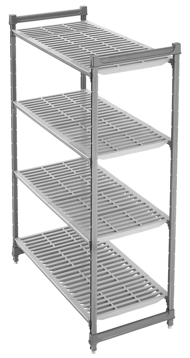 Cambro | Unités d'étagère Basics Plus Camshelving, 4 étagères ventilées, 18" x 60" x 72", plastique, couleur graphite brossés