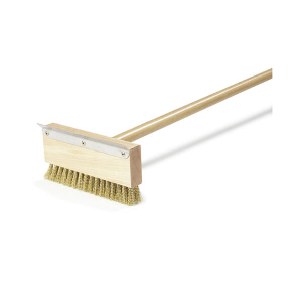 Felton Brushes | Heavy-Duty Commercial Pizza Oven Brush w Scraper, Brass/Wood