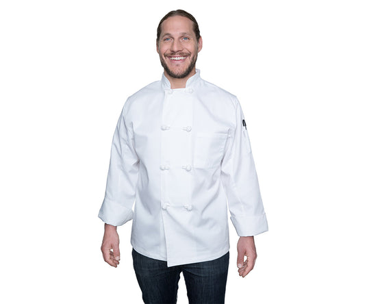 Blackwood Basic Long Sleeve Chef Jacket, 2XLarge, Knotted Buttons, Poly Cotton Twill, White, FINAL SALE - CJ01(KB-WHT-2XL)