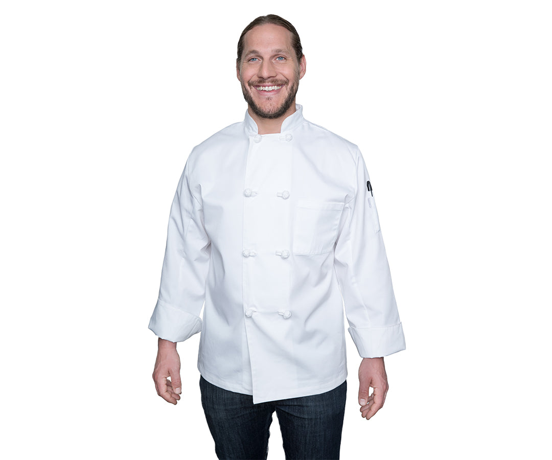 Blackwood Basic Long Sleeve Chef Jacket, Small, Knotted Buttons, Poly Cotton Twill, White, FINAL SALE - CJ01(KB-WHT-S)