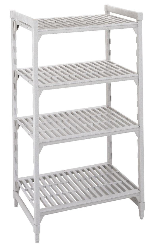 Cambro | Premium Series Camshelving Starter Units, 4 Vented Shelves, 18" x 48" x 72", Speckled Grey Plastic