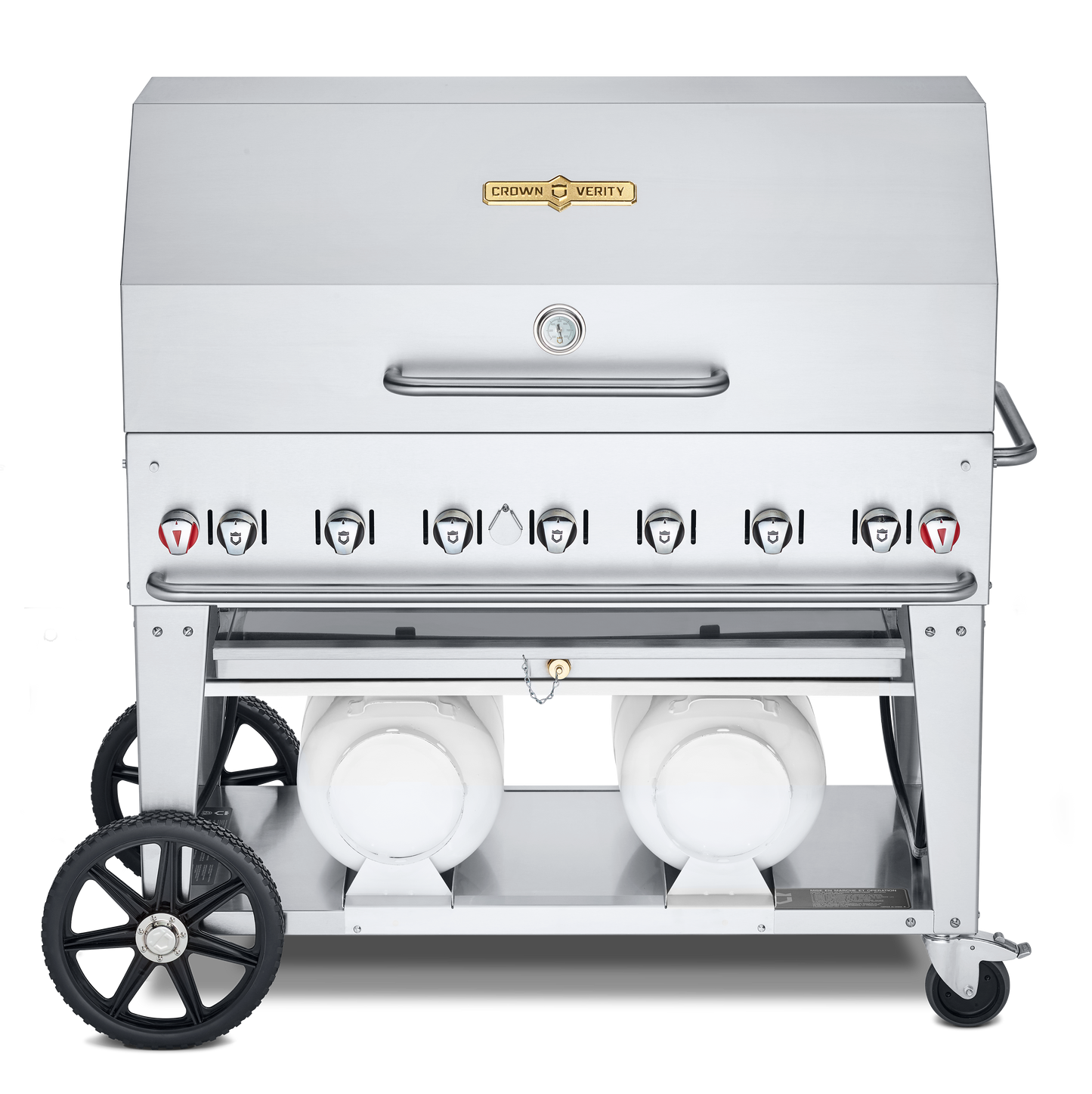 Crown Verity Club Series 48" Grill, Horizontal Tanks, Roll Dome & Bun Rack, Propane - CV-CCB-48RDP