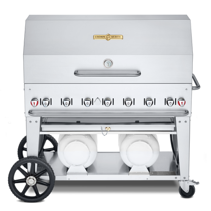 Crown Verity Club Series 48" Grill, Horizontal Tanks, Roll Dome & Bun Rack, Propane - CV-CCB-48RDP