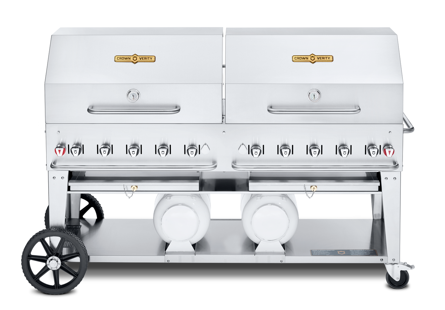 Crown Verity Club Series 72" Grill, Horizontal Tanks, 2 x 36" Roll Domes & Bun Racks, Propane - CV-CCB-72RDP