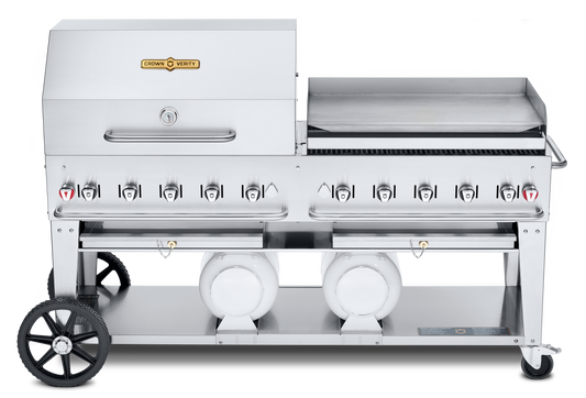 Crown Verity Club Series 72" Grill, Horizontal Tanks, 36" Roll Dome & Bun Rack, 36" Griddle, Propane - CV-CCB-72RGP