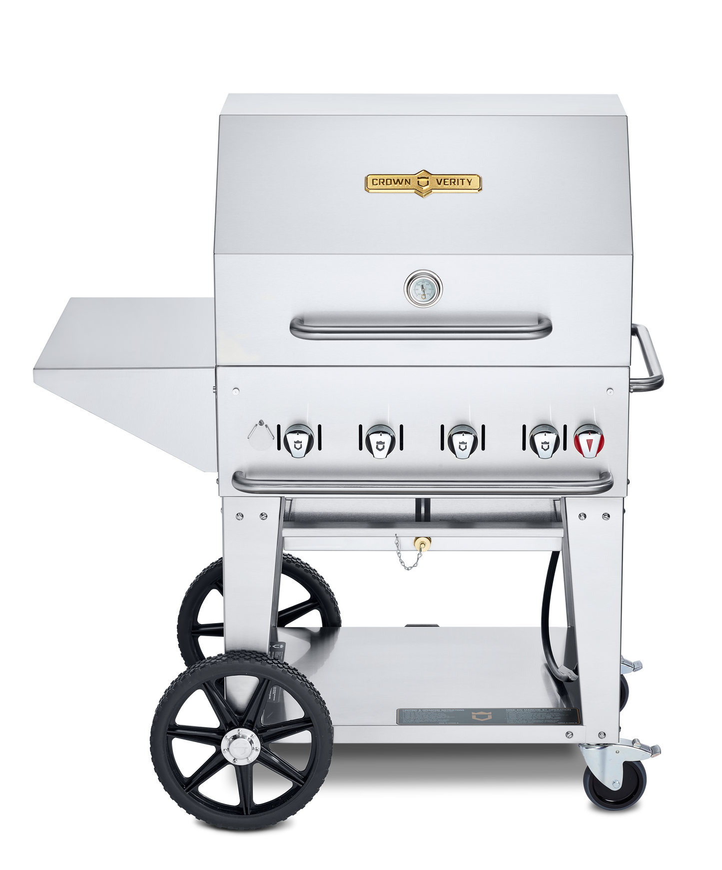 Crown Verity Mobile 30" Gas Grill with Roll Dome, Bun Rack, Removeable End Shelf & BBQ Cover, Propane - CV-MCB-30PKG