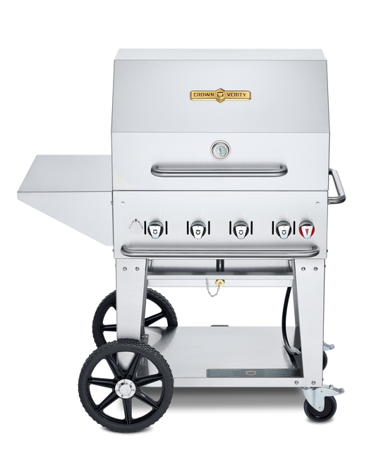 Crown Verity Mobile 30" Gas Grill with Roll Dome, Bun Rack, Removeable End Shelf & BBQ Cover, Natural Gas - CV-MCB-30PKG-NG