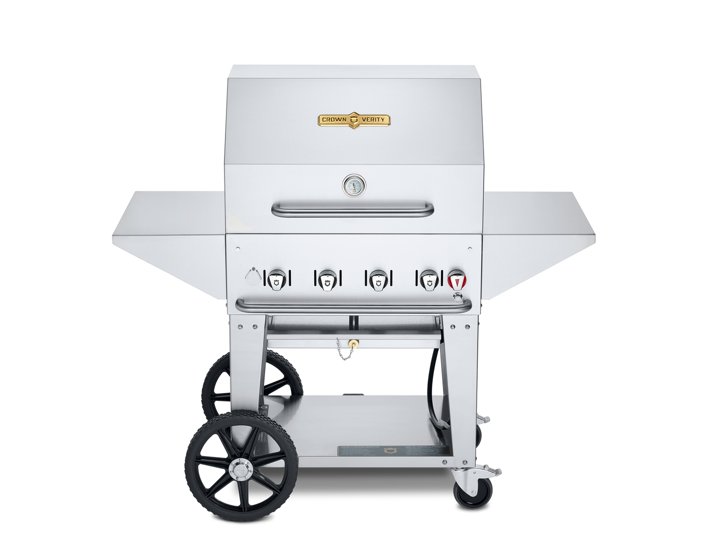 Crown Verity Mobile 30" Gas Grill with Roll Dome, Bun Rack, 2 Removeable End Shelves & BBQ Cover, Propane - CV-MCB-30PRO