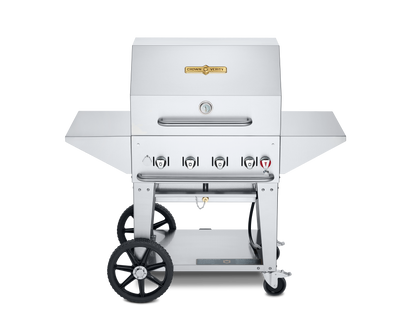Crown Verity Mobile 30" Gas Grill with Roll Dome, Bun Rack, 2 Removeable End Shelves & BBQ Cover, Propane - CV-MCB-30PRO