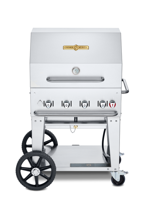 Crown Verity Mobile 30" Gas Grill with Roll Dome & Bun Rack, Natural Gas - CV-MCB-30RDP-NG