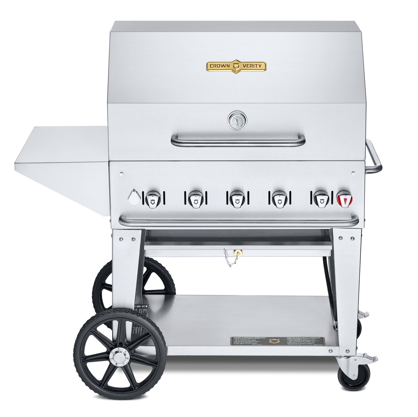 Crown Verity Mobile 36" Gas Grill with Roll Dome, Bun Rack, Removeable End Shelf & BBQ Cover, Propane - CV-MCB-36PKG
