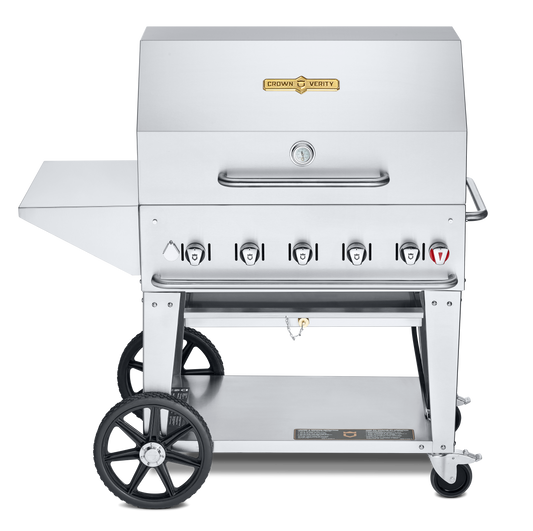 Crown Verity Mobile 36" Gas Grill with Roll Dome, Bun Rack, Removeable End Shelf & BBQ Cover, Propane - CV-MCB-36PKG