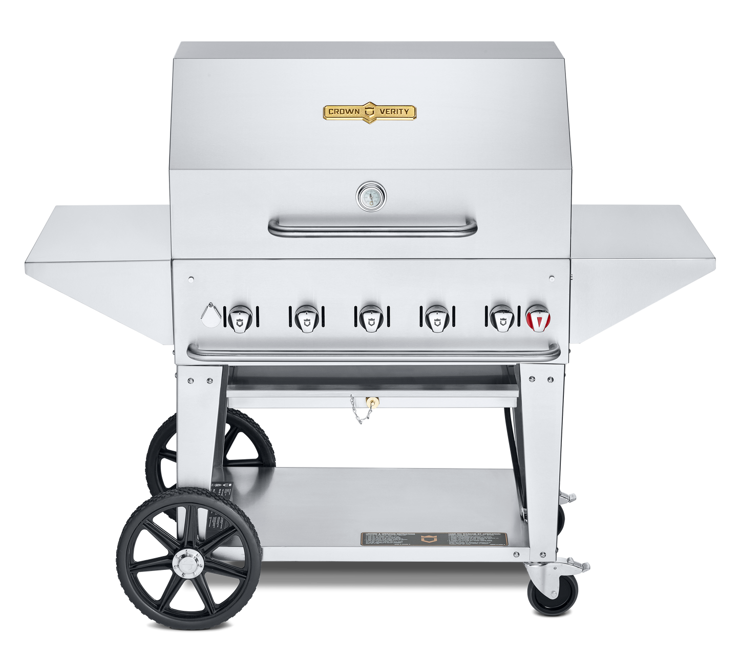 Crown Verity Mobile 36" Gas Grill with Roll Dome, Bun Rack, 2 Removeable End Shelves & BBQ Cover, Propane - CV-MCB-36PRO
