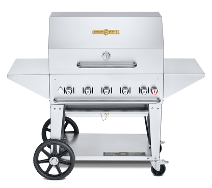 Crown Verity Mobile 36" Gas Grill with Roll Dome, Bun Rack, 2 Removeable End Shelves & BBQ Cover, Propane - CV-MCB-36PRO