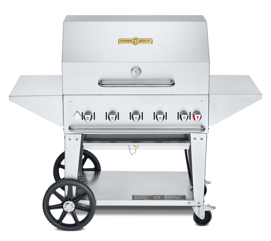 Crown Verity Mobile 36" Gas Grill with Roll Dome, Bun Rack, 2 Removeable End Shelves & BBQ Cover, Natural Gas - CV-MCB-36PRO-NG