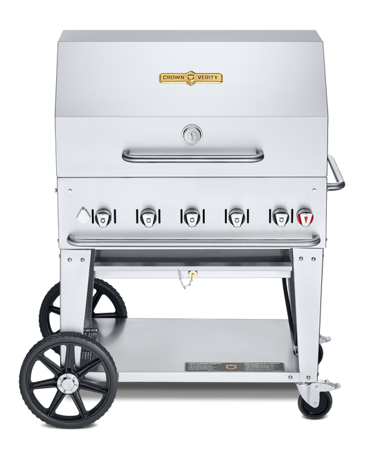 Crown Verity Mobile 36" Gas Grill with Roll Dome & Bun Rack, Natural Gas - CV-MCB-36RDP-NG