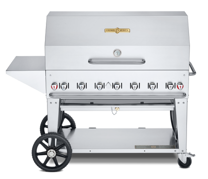 Crown Verity Mobile 48" Gas Grill with Roll Dome, Bun Rack, Removeable End Shelf & BBQ Cover, Propane/Bulk - CV-MCB-48SI-BULK-PKG