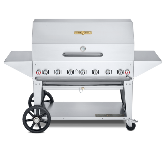 Crown Verity Mobile 48" Gas Grill with Roll Dome, Bun Rack, 2 Removeable End Shelves & BBQ Cover, Natural Gas/Bulk - CV-MCB-48PRO-NG