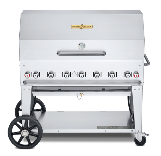 Crown Verity Mobile 48" Gas Grill with Roll Dome & Bun Rack, Propane/20 & 30 lb Tanks - CV-MCB-48RDP-LP