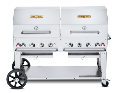 Crown Verity Mobile 60" Gas Grill with 2 x 30" Roll Domes & Bun Racks, Propane/Bulk - CV-MCB-60SI-BULK-RDP